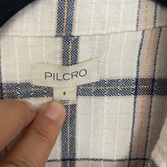 Anthropologie Pilcro Buttondown Plaid Shirt in Neutral Motif Size Small - Picture 5 of 10